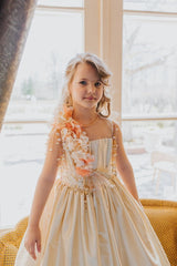 Magnificent golden silk taffeta ball dress.