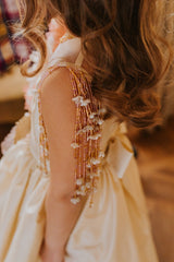 Magnificent golden silk taffeta ball dress.