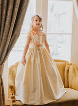 Magnificent golden silk taffeta ball dress.