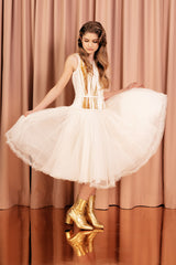 Creamy white midi princess dress with a full tulle skirt lined in pure silk for an irresistible volume and comfort.
