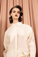 Pure silk organza and silk taffeta layered shirt with hand-embroidered gilded-bead