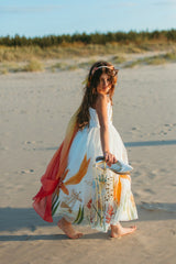 Exquisite silk taffeta and organza hand-painted and hand-embroidered full skirt midi dress with a magical deepsea motif.