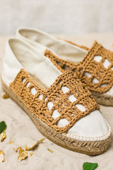 Unique Handcrafted cotton Espadrilles, with handmade raffia crochet.