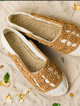 Unique Handcrafted cotton Espadrilles, with handmade raffia crochet.