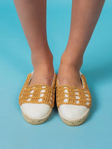 Unique Handcrafted cotton Espadrilles, with handmade raffia crochet.