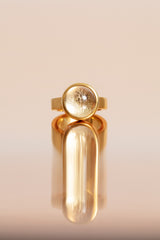 Dreamy gold-plated sterling silver ring with a transparent natural crystal