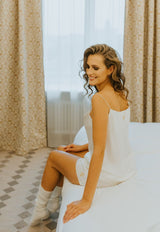 JEWEL OF THE SEA PEARL WHITE SILK DRAPED NECK CAMISOLE