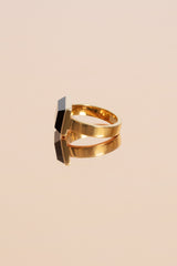 Elegant gold-plated sterling silver ring with baguette cut onyx.