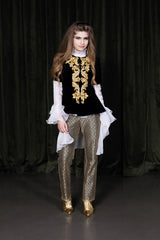 Midnight black soft velvet jacket with 1/2 sleeves and a 100 % silk lining.