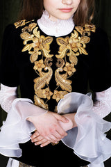 Midnight black soft velvet jacket with 1/2 sleeves and a 100 % silk lining.