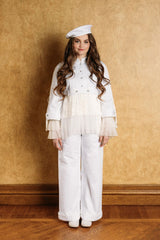 Stunning, bright bolero jacket with fringes along the sleeves, back, and bottom.