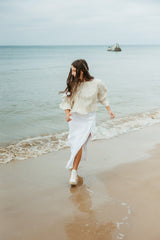 Delightful linen maxi skirt with a slit.