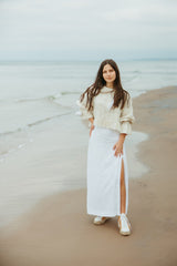 Delightful linen maxi skirt with a slit.