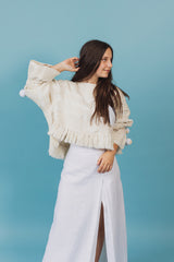 Delightful linen maxi skirt with a slit.