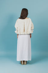 Delightful linen maxi skirt with a slit.