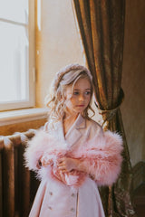 Tuxedo-inspired princess dress in sweet rose tone.