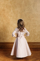 Tuxedo-inspired princess dress in sweet rose tone.