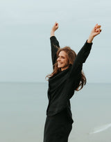 Tremendous black linen blouse.