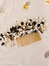 Magnificient hand-crafted hair comb embellished with freshwater pearls and dark Amber, that were collected on the Baltic coast.