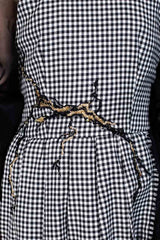 Asymmetric chequered princess cut dress with full tulle underskirt