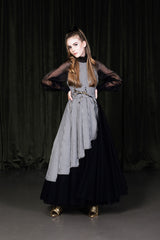 Asymmetric chequered princess cut dress with full tulle underskirt