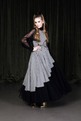 Asymmetric chequered princess cut dress with full tulle underskirt