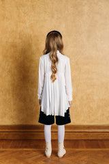 White chiffon asymmetric blouse with pleated collar.