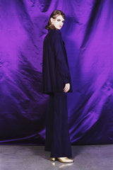 Western style deep purple suede shirt with an elegant romantic silk bow