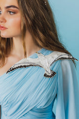 Exceptional one-shoulder mermaid gown made of crinkle silk taffeta.