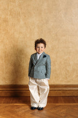 Filigree double-breasted, plaid Sunday garden jacket, with six coated buttons, two pockets, one breast pocket, buttoned cuffs and shoulder upholstery