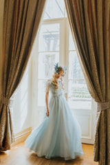 Graceful milky way aquamarine gown.