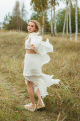 Stunning woven silk-linen skirt with airy silk chiffon.