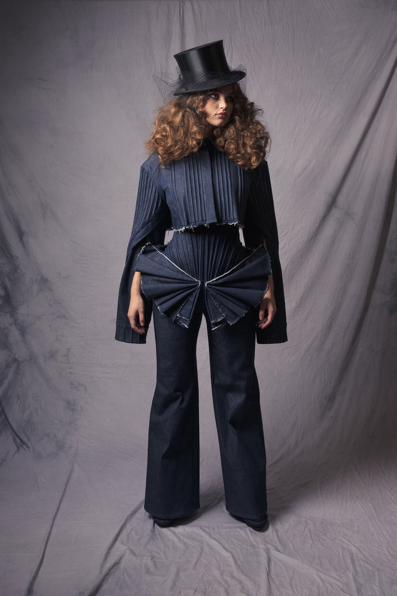 Couture fashion dark blue denim set 
