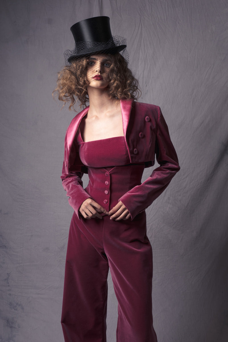 raspberry pink velvet suit set for women