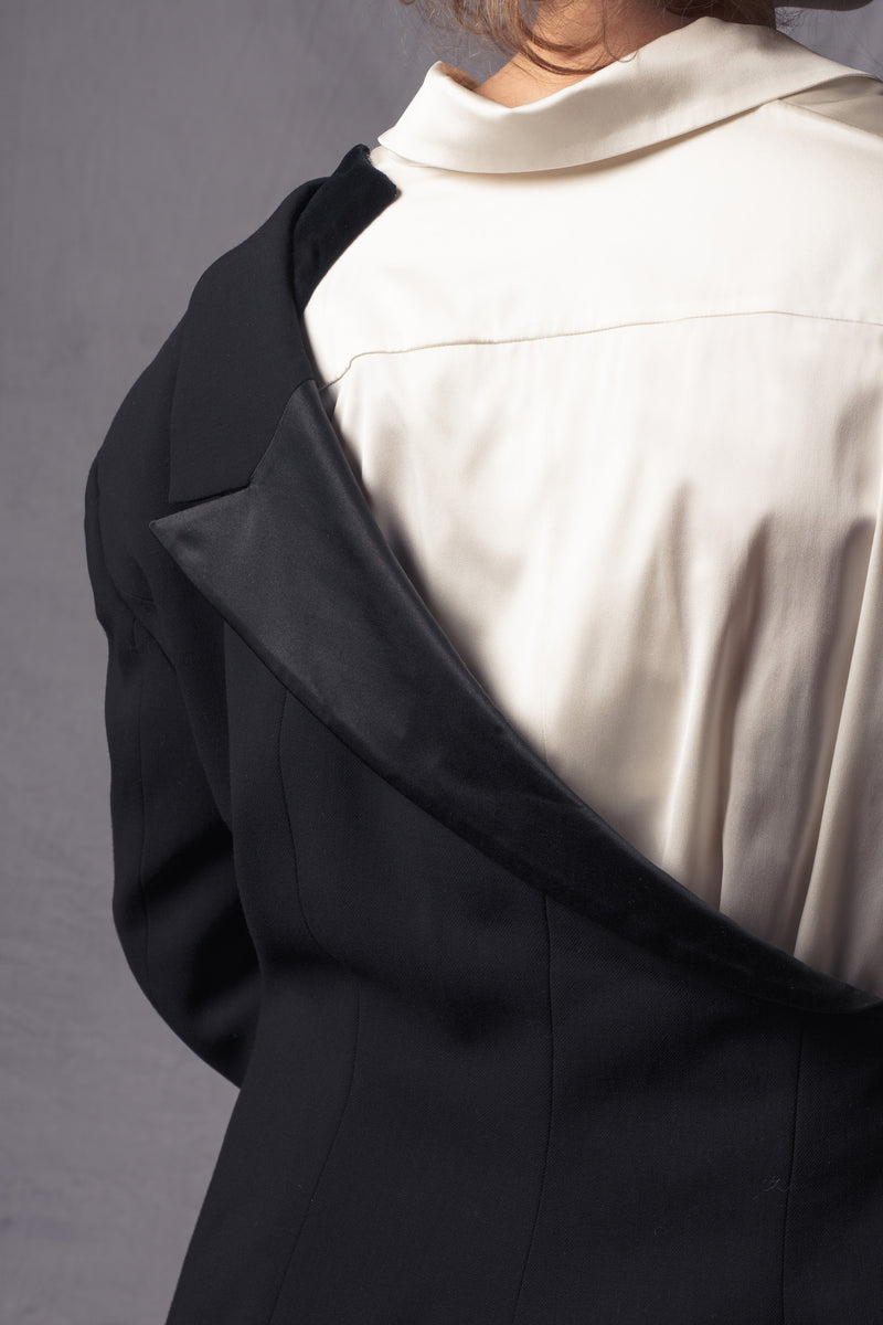 asymmetric design oversized black jacket