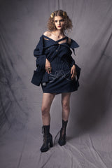 denim skirt with an integrated corset design