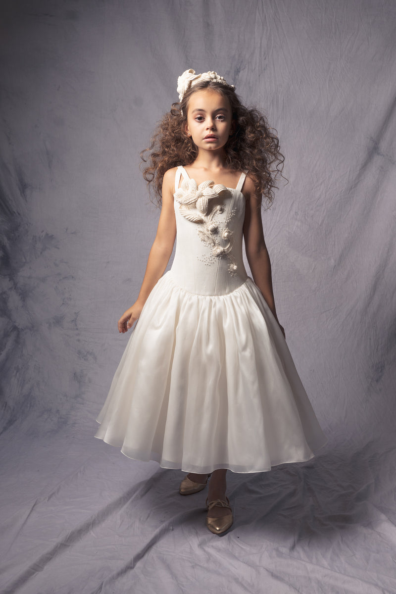 aristocrat kids white midi princess dress for girls