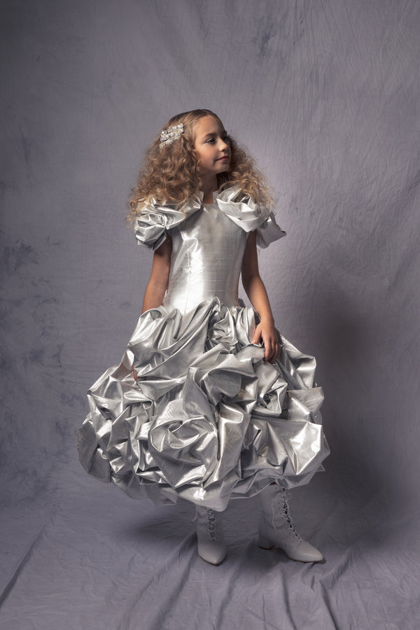 luxurious silver princess gown for kids