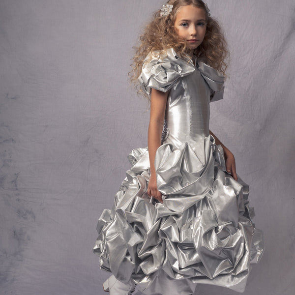 Luxurious princess gown for kids in silver – House of ARISTOCRAT