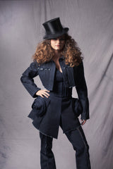 Couture dark blue denim set with cropped jacket 