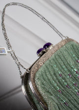 ANTIQUE STERLING SILVER AND AMETHYST CUSTOM PURSE