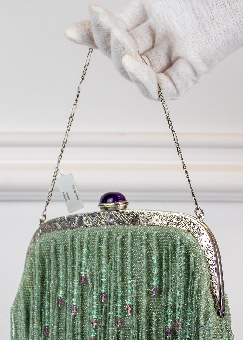 ANTIQUE STERLING SILVER AND AMETHYST CUSTOM PURSE