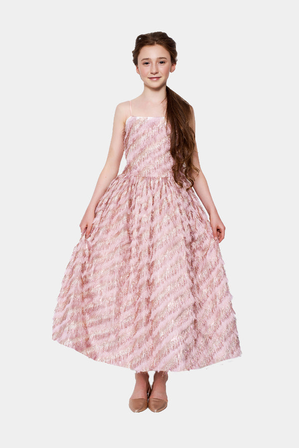 couture gowns for kids midi length dress with spaghetti straps