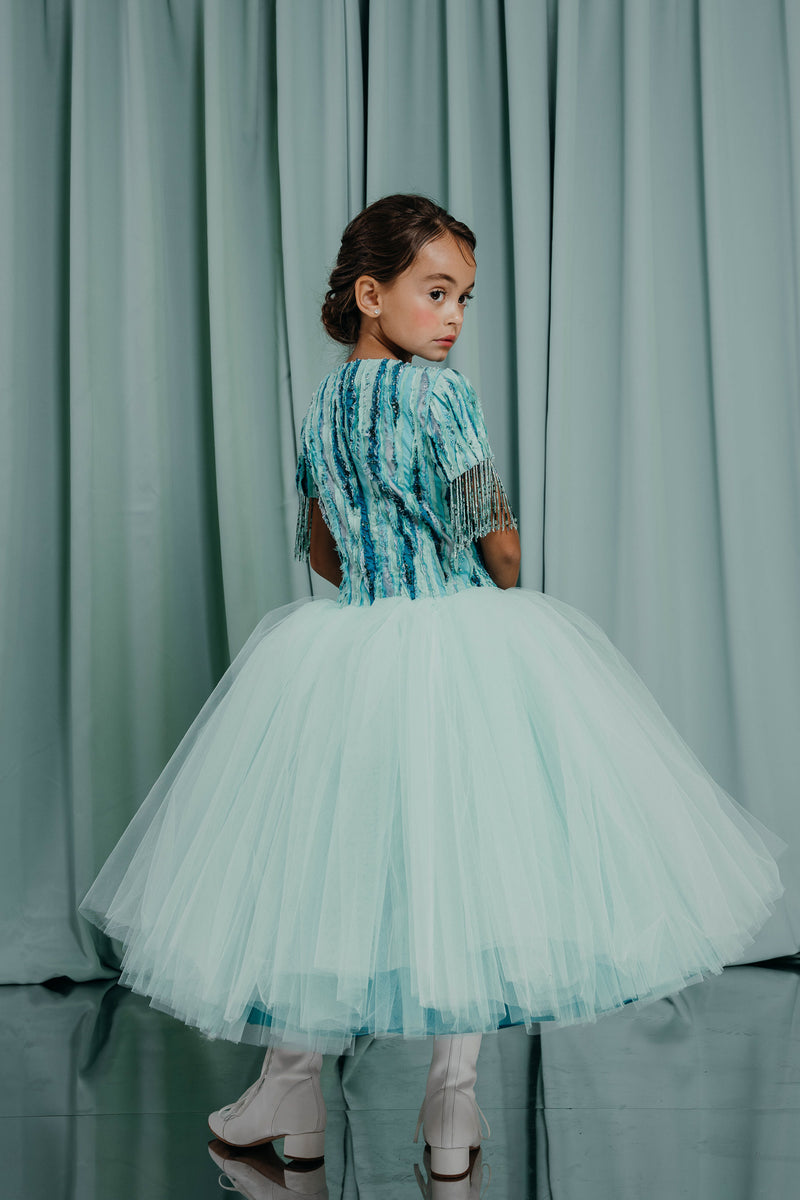 couture clothing for kids Statement gown with a full princess skirt 