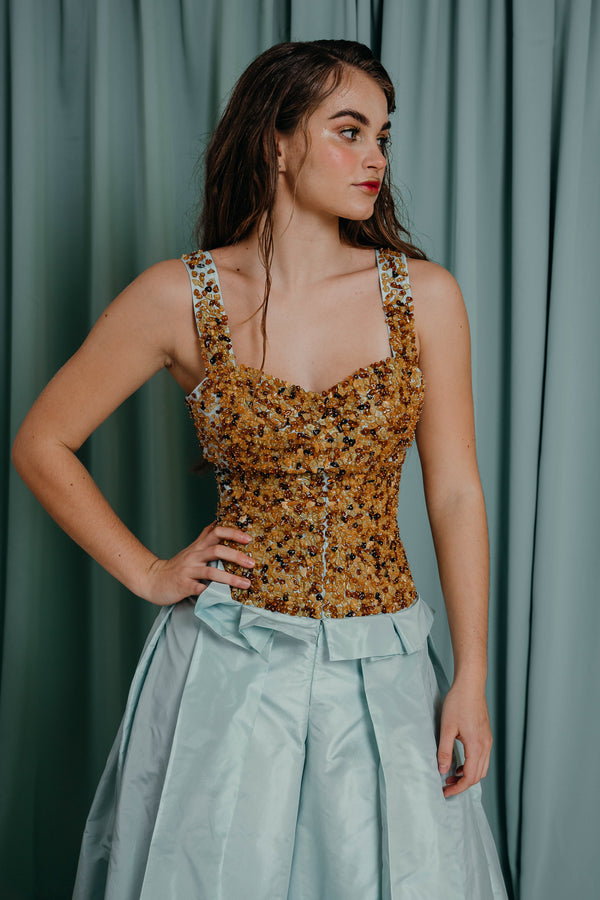 Cropped statement top with amber embroidery