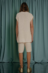 couture clothing  soft hand-knitted shorts with glass pearl detailing.