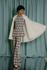 couture clothing Sculptural white and navy check cape jacket 
