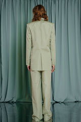 couture clothing Elegant, wide leg, pure silk trousers in pastel pistachio green. 