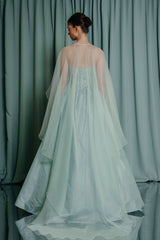 couture for kids Sheer silk organza cape with a crystal button fastening.  An absolute delicate mist of fresh air 