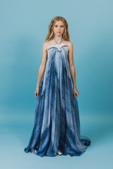 Elegantly soft, sea goddess silk gown adorned with a beautiful hand-embroidered seagull in the front.